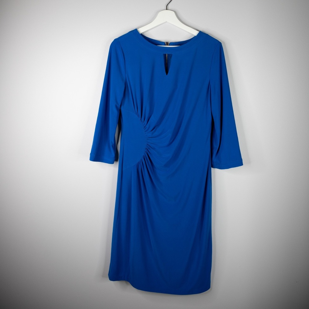 Tahari Arthur S Levine‎ Dress Women's sz 8 Blue Stretchy Long Sleeved Cocktail